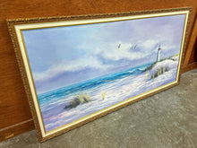 Load image into Gallery viewer, Vintage 1996 Framed Lighthouse Beach Scene Oil Painting by Kay Bright Barnes
