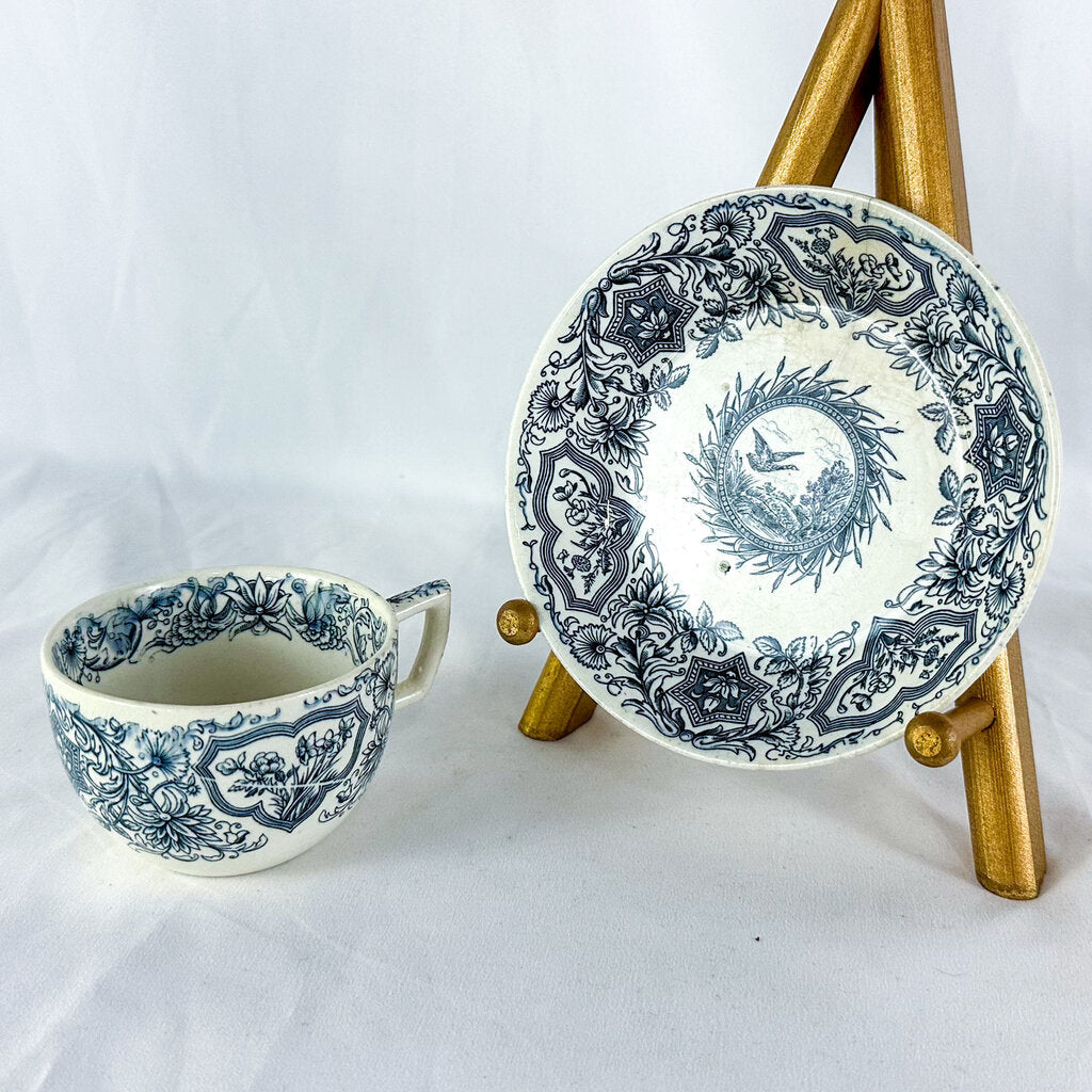 Antique 1883 WH Grindley & Tunstall Ideal in Blue Teacup & Saucer