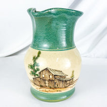 Load image into Gallery viewer, 1989 Teal &amp; Beige Stoneware Barn Pitcher by Eugene Winton

