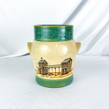 Load image into Gallery viewer, 1989 Teal &amp; Beige Farm Building Stone Crock by Eugene Winton
