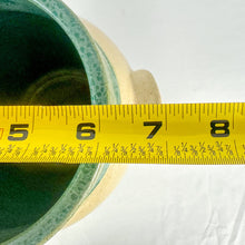 Load image into Gallery viewer, 1989 Teal &amp; Beige Farm Building Stone Crock by Eugene Winton

