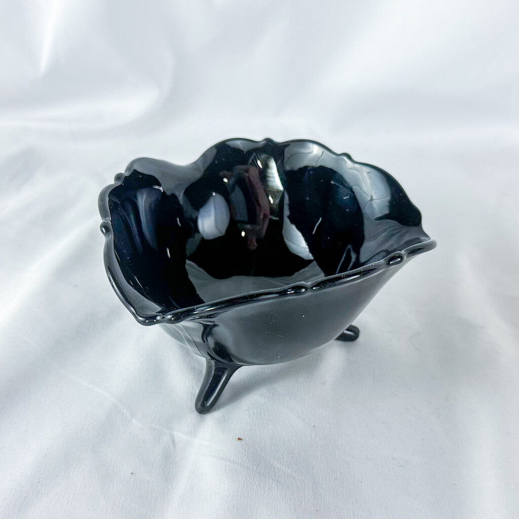 1930s L.E. Smith Black Glass Tripod Bowl