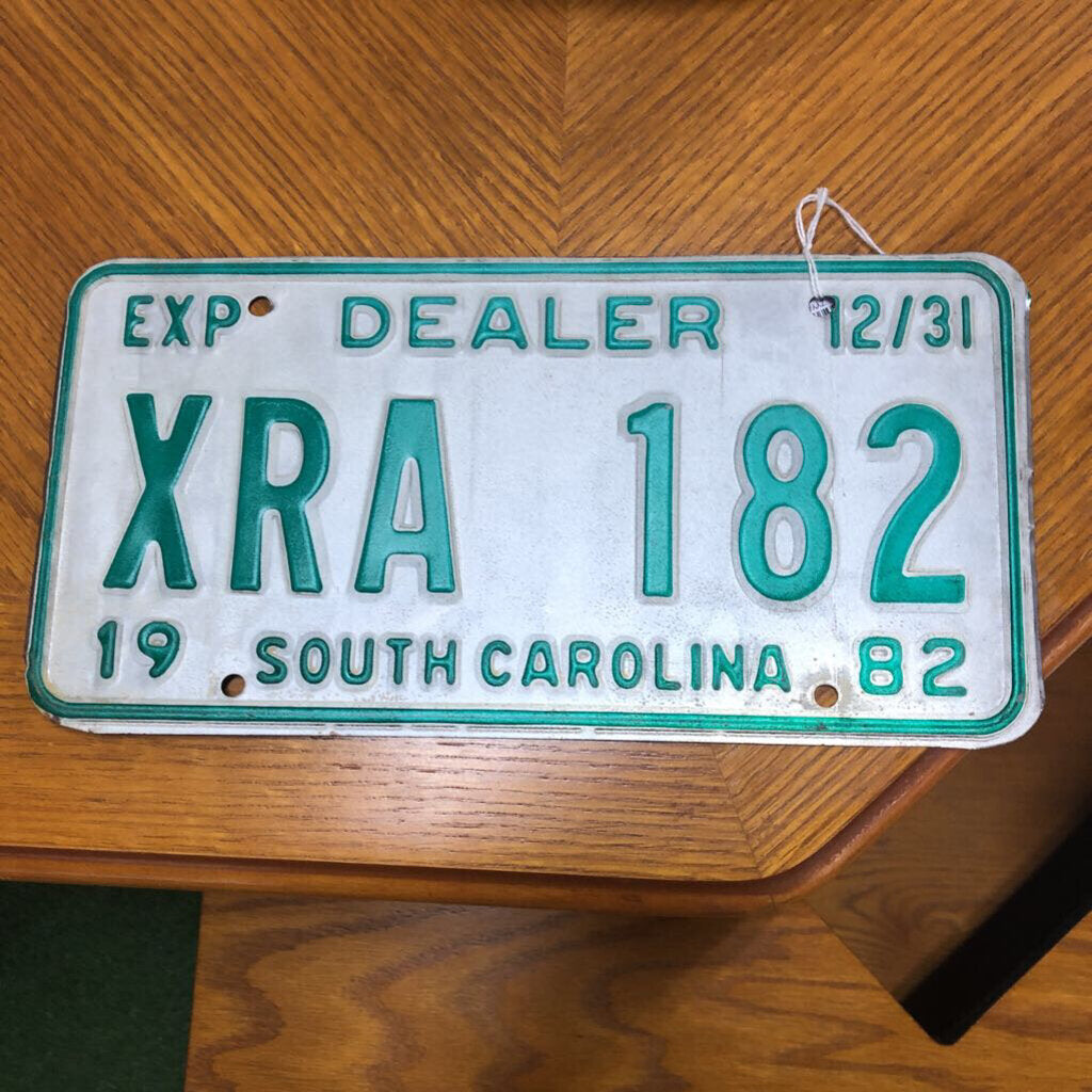 1982 South Carolina Dealer XRA 182 License Plate