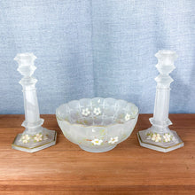 Load image into Gallery viewer, Antique Val St. Lambert Frosted Glass Candlesticks and Console Bowl Set
