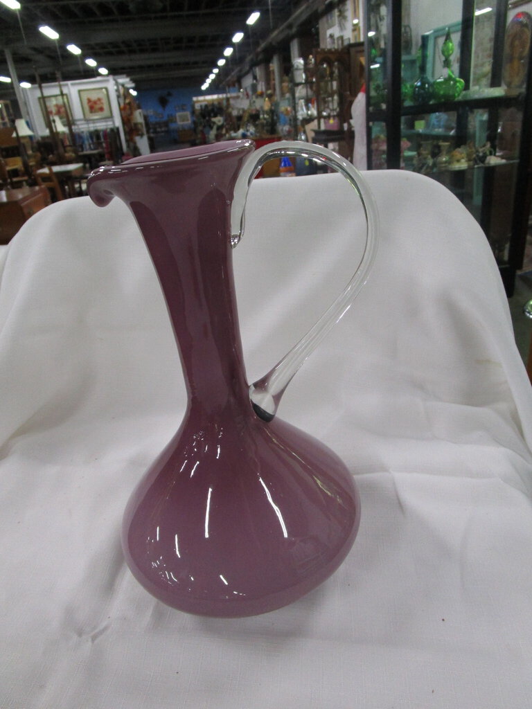 Vintage Empoli Lilac Cased Glass Clear Handle Ewer Pitcher