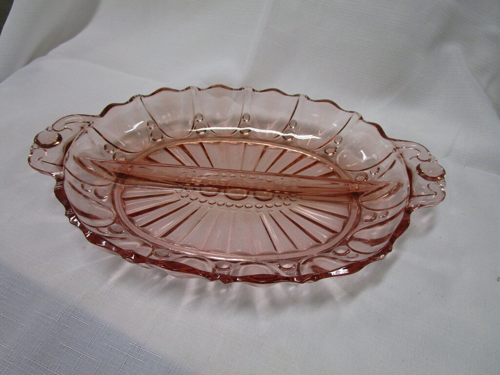 Vintage Pink Depression Glass Divided Dish Serving Tray
