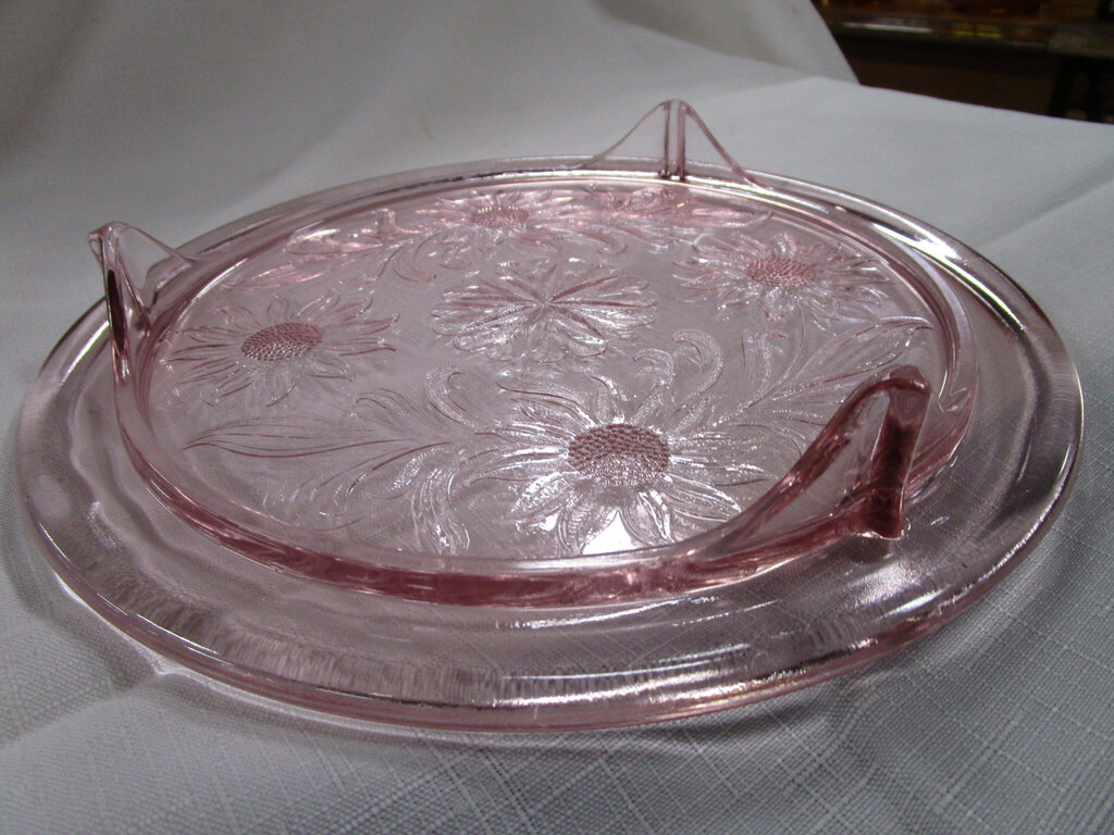 Vintage Pink Depression Glass Sunflower Cake Plate Stand Standpipe Antiques