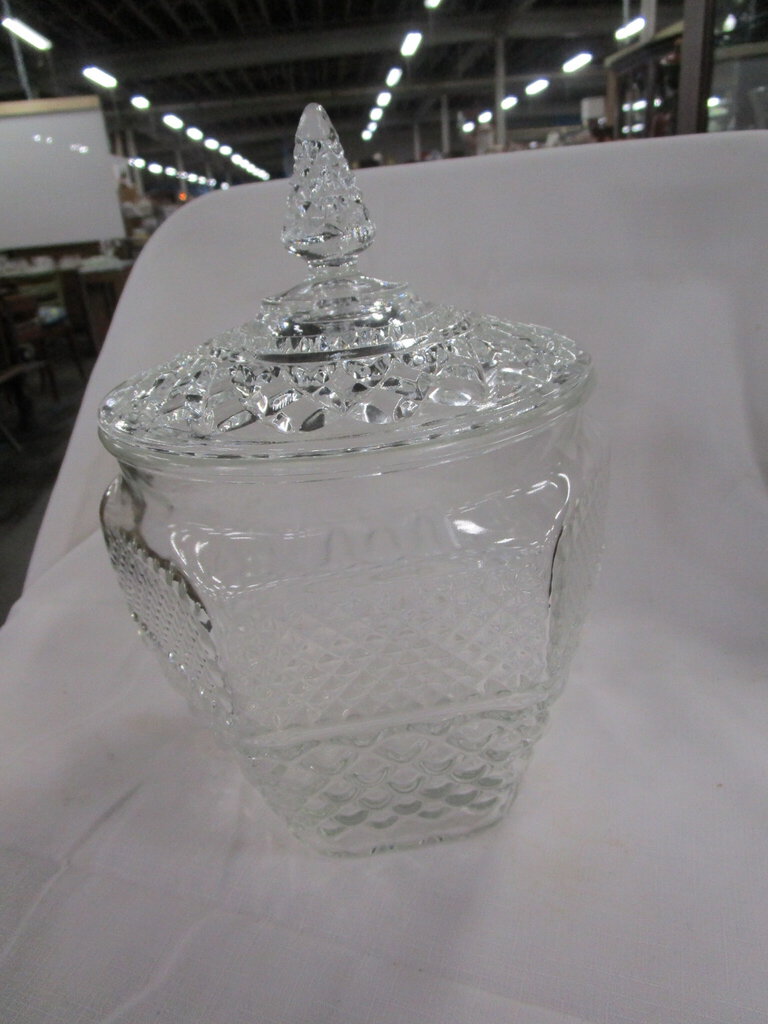 Vintage Cut Glass Diamond Pattern Biscuit Cookie Jar
