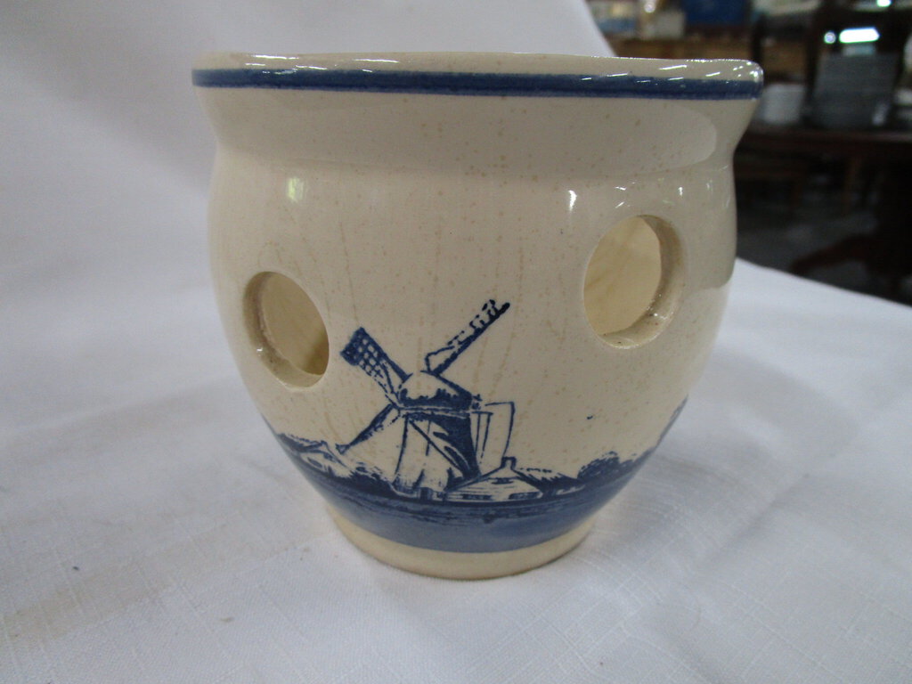 Vintage Delft Blue Ceramic Windmill Candle Votive Holder