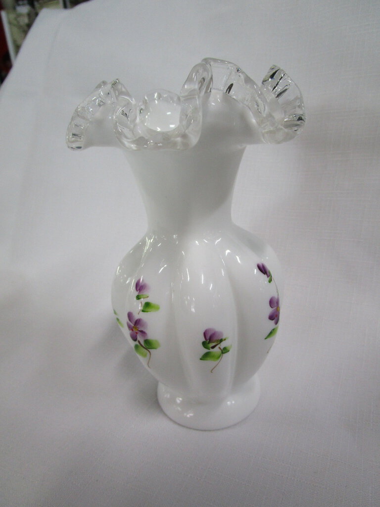 Fenton Silvercrest Violets In The Snow Small Vase