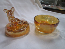 Load image into Gallery viewer, Vintage Jeannette Marigold Carnival Glass Scottie Dog Lidded Trinket Dish
