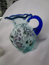 Load image into Gallery viewer, Fenton Handpainted Artist Signed Aqua and Cobalt Blue Floral Small Pitcher
