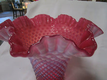 Load image into Gallery viewer, Fenton Cranberry Opalescent Hobnail Large Ruffled Top Vase
