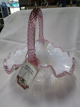 Load image into Gallery viewer, Vintage Fenton Clear Opalescent Hobnail Pink Crested Basket
