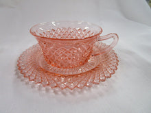 Load image into Gallery viewer, Vintage Anchor Hocking Miss America Pink Glass Teacup and Saucer Set
