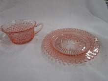 Load image into Gallery viewer, Vintage Anchor Hocking Miss America Pink Glass Teacup and Saucer Set
