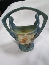 Load image into Gallery viewer, Vintage Roseville Pottery 383-7 Blue Magnolia Handled Basket
