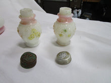 Load image into Gallery viewer, Antique Hobnail Milk Glass Cosmos Pattern Salt and Pepper Shaker Set
