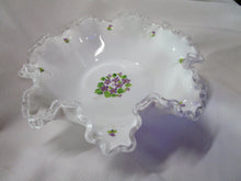 Load image into Gallery viewer, Vintage Fenton Silvercrest Violets In The Snow Milk Glass Decor Console Bowl
