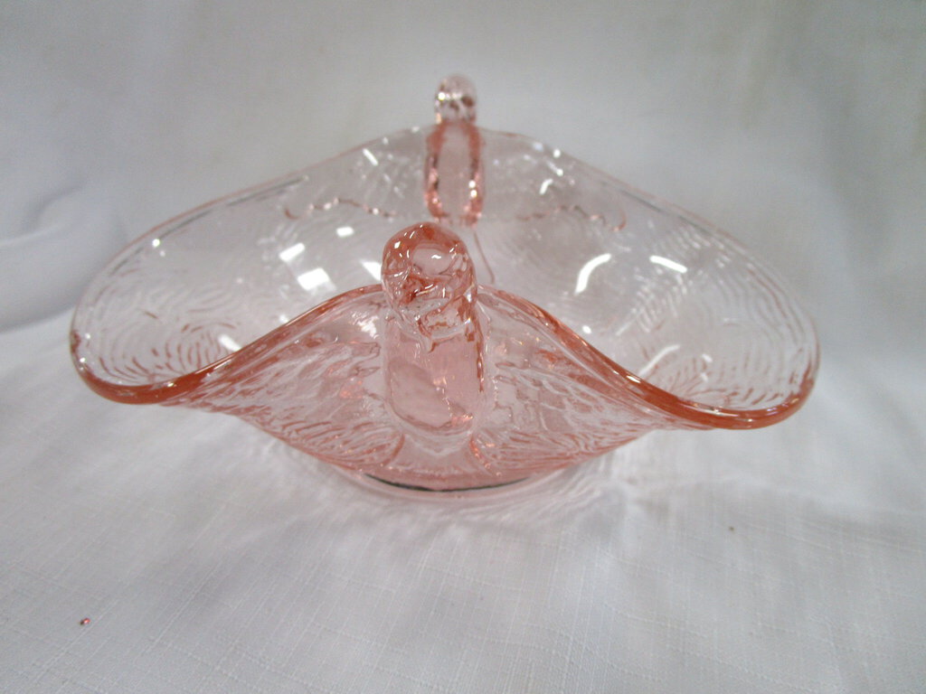 Pink Glass Double Bird Decor Bowl