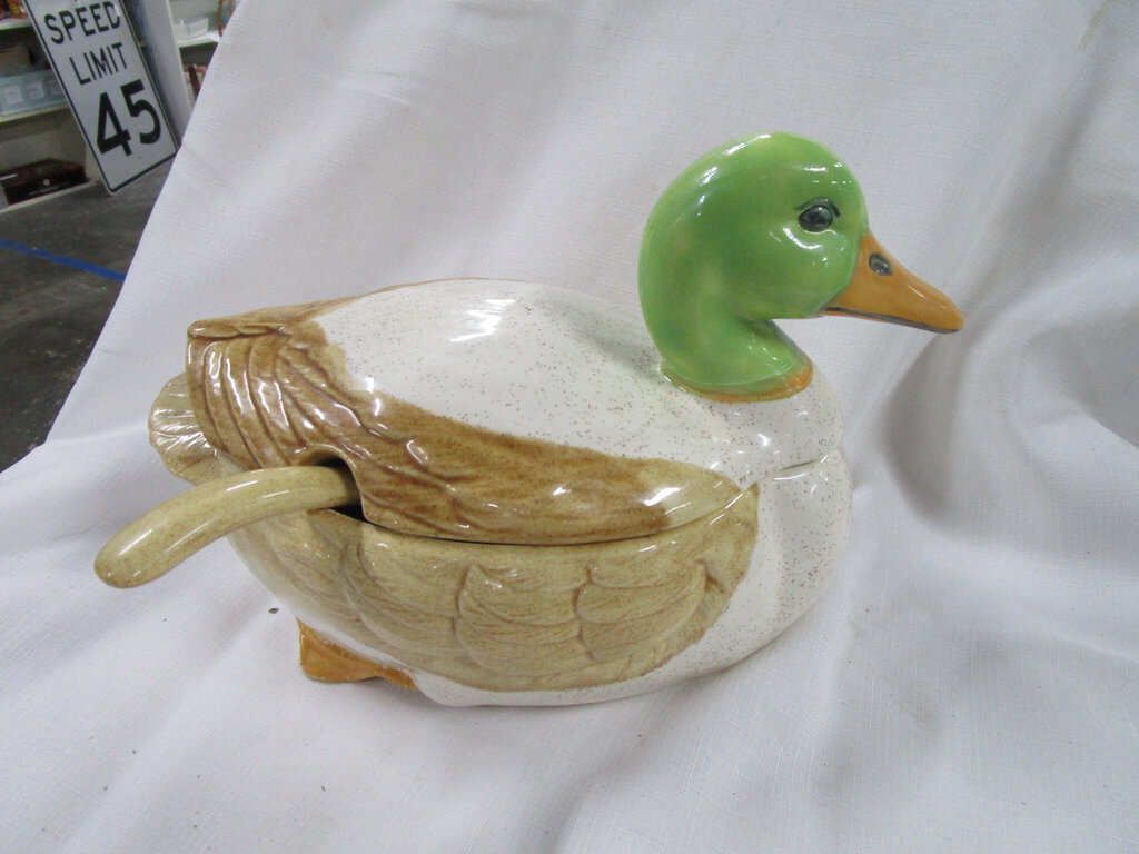 Vintage Ceramic Duck Tureen with Ceramic Ladle