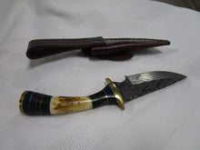 Load image into Gallery viewer, *Knife, 6&quot; Custom Damascus Skinning Knife with Sheath, Bone &amp; Wood Handle
