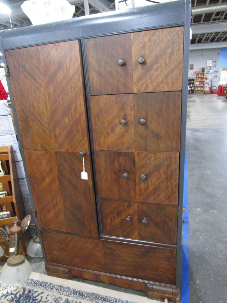 Vintage Cedar Lined Stained & Painted Wardrobe Chifferobe