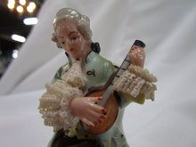 Load image into Gallery viewer, Vintage Dresden Bavaria Miniature Man Playing Lute Lace Figurine
