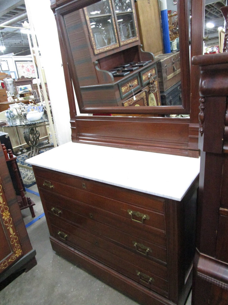 Vintage Eastlake Dresser with Marble top and Attached Mirror