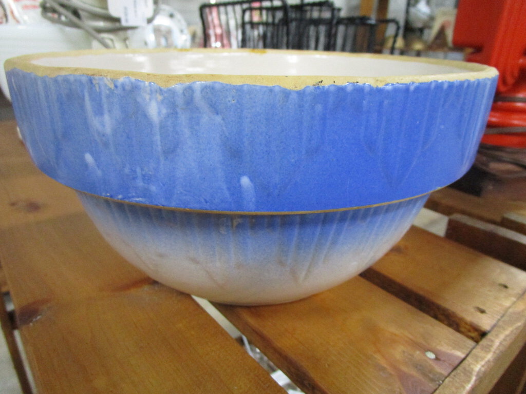 Art Pottery Blue & Cream Salt Glaze Mixing Bowl
