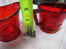 Load image into Gallery viewer, Vintage Ruby Red Amberina Paden City Penny Line Creamer and Sugar Set

