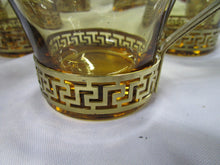 Load image into Gallery viewer, Vintage Libbey Amber Glasses with Brass Greek Key Holders Set of 8
