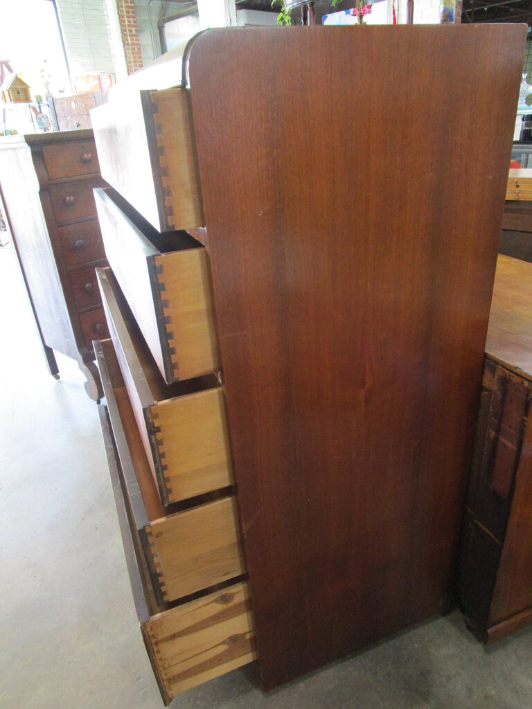 vintage waterfall dresser Vintage Waterfall Walnut Veneer Five Drawer Dresser – Standpipe Antiques