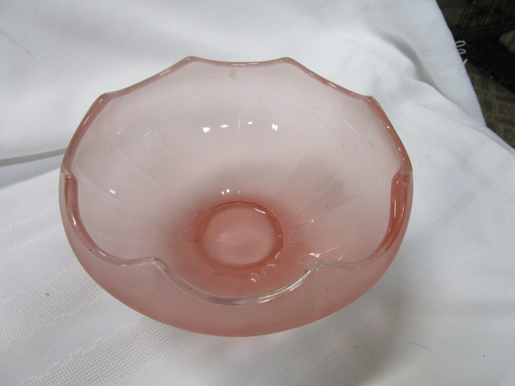 Vintage Federal Glass Frosted Pink Glass Pedestal Console Bowl