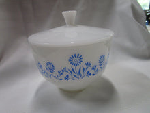 Load image into Gallery viewer, Vintage Federal Glass Milk Glass Blue Floral Serving Bowl with Lid
