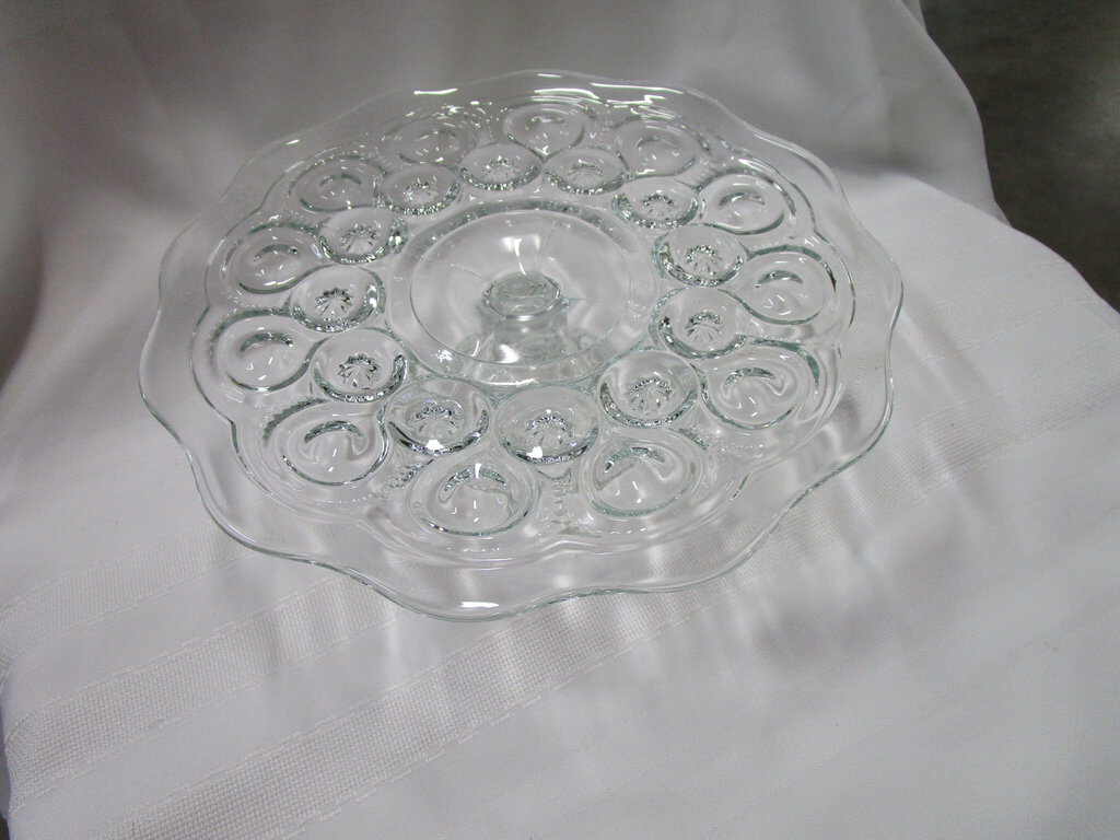 Vintage LE Smith Clear Glass Moon & Stars Cake Pedestal Stand
