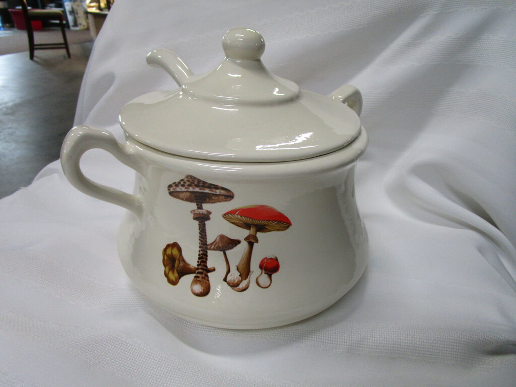 Vintage Ceramic Vegetable Covered Soup Tureen with Ladle