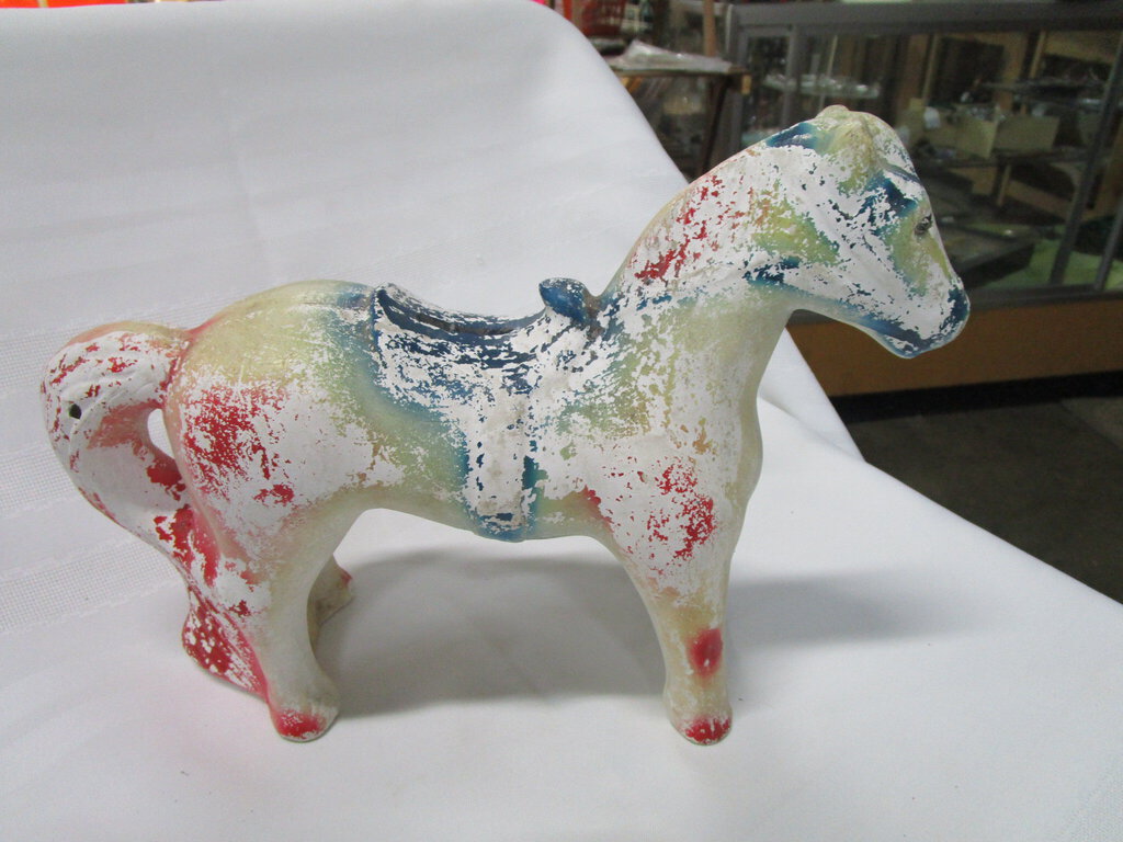 Vintage Painted Chalkware Horse Piggy Coin Bank