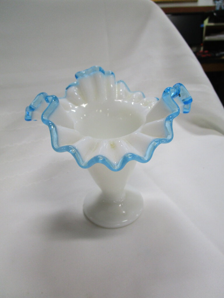 Vintage Fenton Aqua Crest Pedestal Small Vase