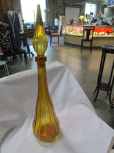 Load image into Gallery viewer, Vintage Amber Ribbed Glass Tall Decanter Bottle with Stopper
