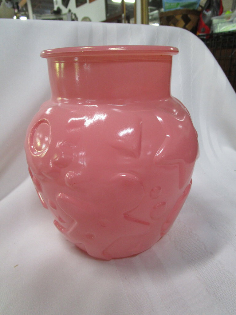 Vintage Hazel Atlas Painted Pink Glass Gingerbread and Donuts Cookie Jar Canister (No Lid)