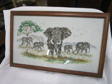 Load image into Gallery viewer, Hand Stitched African Elephant Family in Wood Frame with Glass
