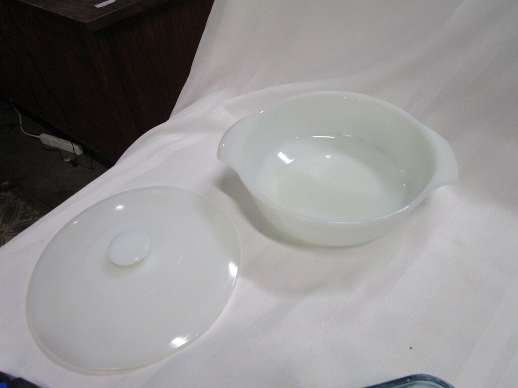 Vintage Fire King Milk Glass Casserole Dish with Lid