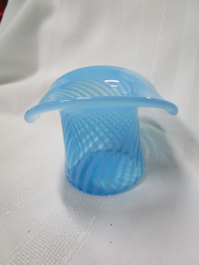 Vintage Aqua Swirl Glass Small Top Hat