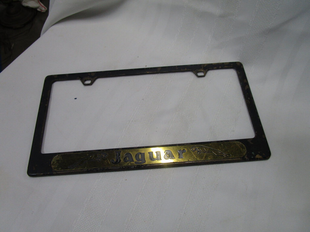 Vintage Brass & Metal Jaguar License Plate Frame Holder
