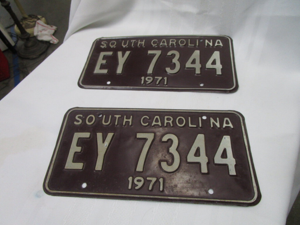 1971 South Carolina EY 7344 Matched Pair License Plate Pair
