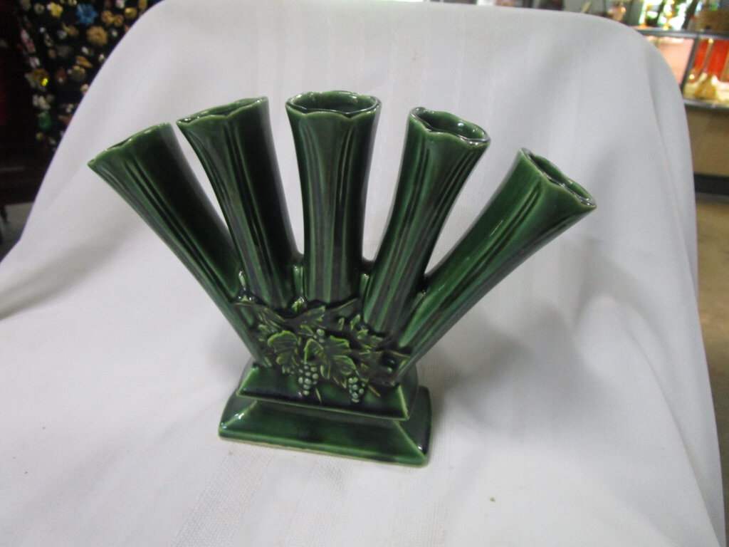 Vintage McCoy Green Ceramic Five Finger Flower Vase
