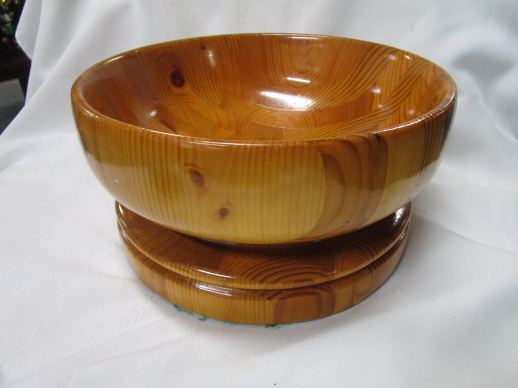 Handcrafted Solid Wood Pedestal Fruit Decor Bowl