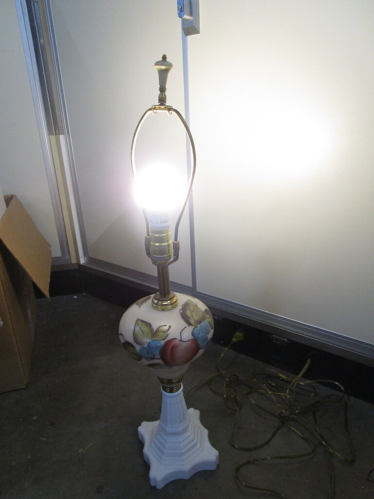 Vintage Milk Glass and Handpainted Glass Lamp Base No Shade