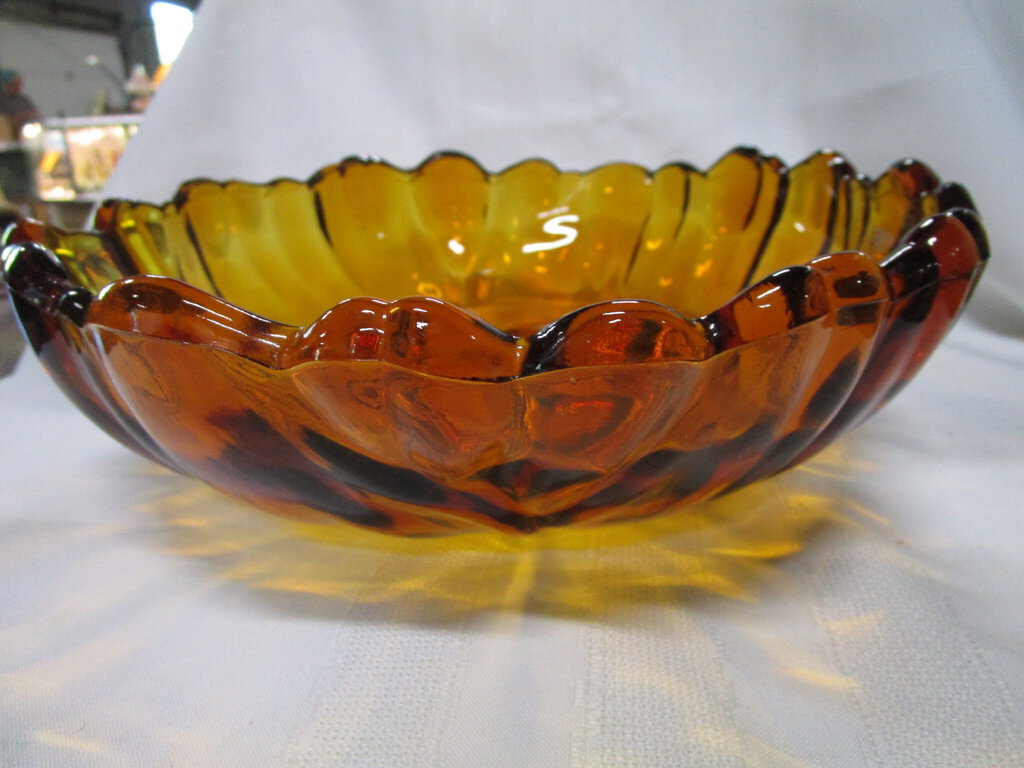 Vintage Indiana Glass Amber Glass Flower Decor Console Bowl